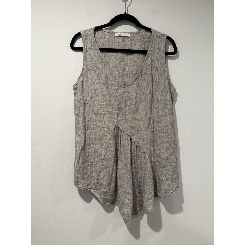 Cut Loose Tunic Top Small Grey Oversized Linen Cotton Asymmetrical Lagenlook
